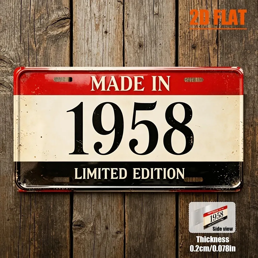 Maßgefertigte 2D-Flache 1958 Vintage Metallplakette 12x6 Zoll, Industrielle Richtungsweisende Wandkunst für Zuhause, Hängendes Geschenk für Geburt im Jahr 1958 (Dekoration)
