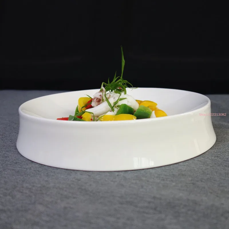 White Artistic Conception Volcanic Plate Ceramic Round Soup Special Cold Dish Hotel Restaurant Western Tableware