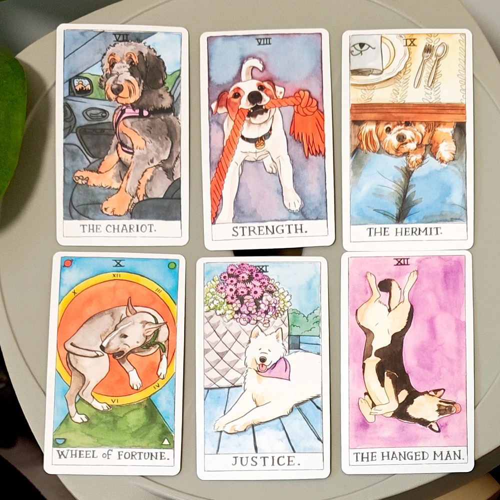78 Cards Based on Rider Waite System Cute Canine Watercolor Illustrations - Unique Dog Lover Gift Dog Tarot Deck 10.3*6cm