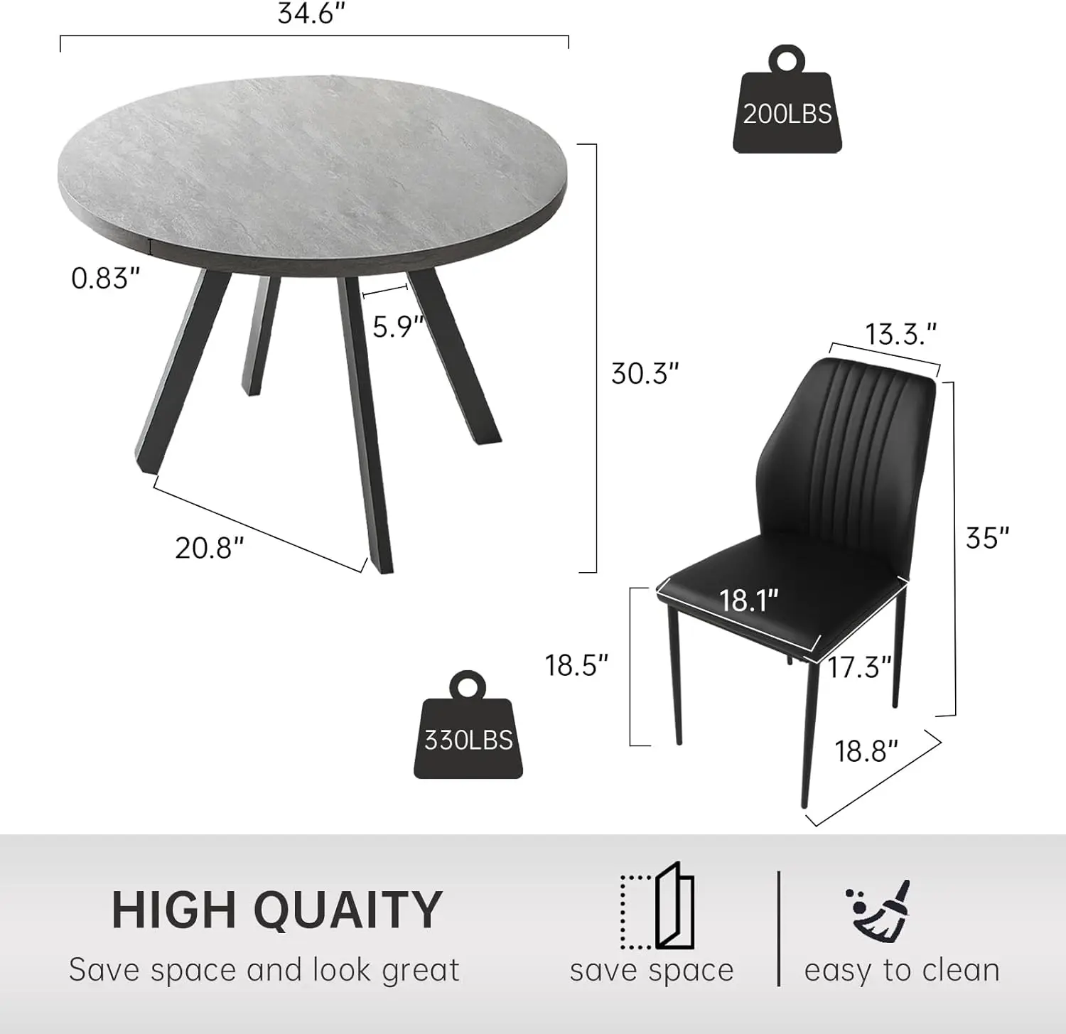 Round Dining Table Set for 4, Modern Casual Coffee Table Set for Kitchen, Living Room, Apartment, Space Saving