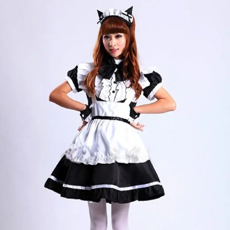 Vrouwen Kat Oor Meid Outfit Lolita Jurken Falbala Schort Jurk Cosplay Kostuum