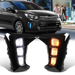 3 Colors LED Fog Lamps For Kia Pegas 2018 2019 2020 DRL Daytime Running Lights Dynamic Turn Signal Lamp Car Accessories 12V