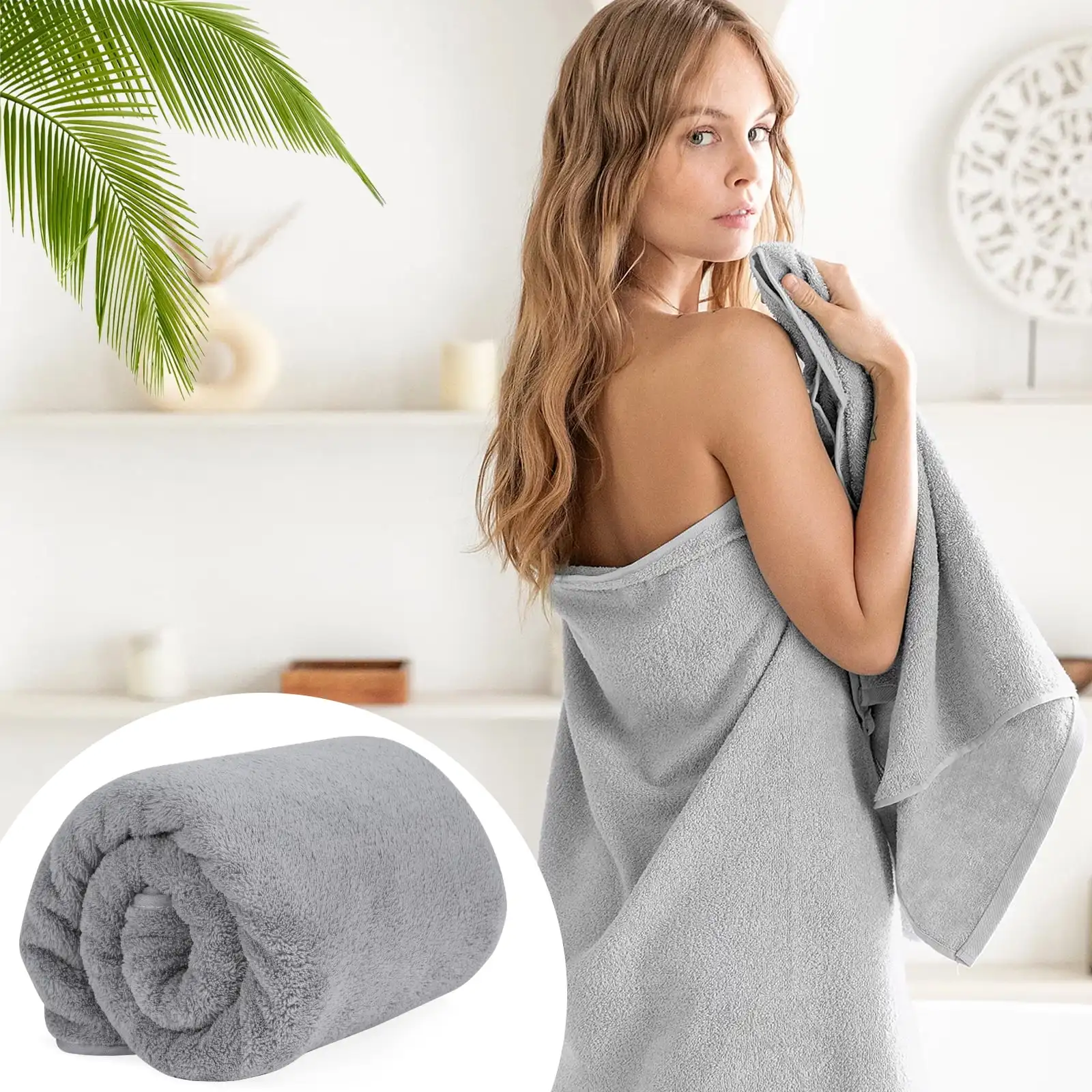 Luxury Grey Bath Sheet Towels Extra Large 32x65 Inch Perfect for Women High Premium Plush Soft Fleece Fabric Durability