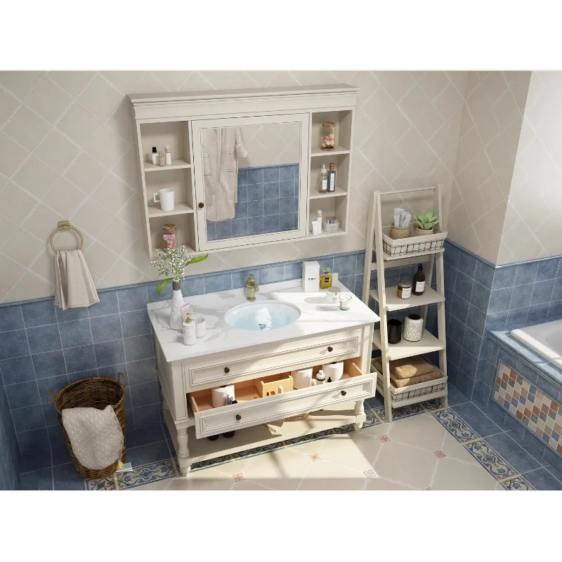 

Американский шкаф для ванной комнаты, комбинированный шкаф из цельного дерева, умывальник от пола до потолка, каменная плита, умывальник, зеркальный шкаф для бассейна, туалет, умывальник