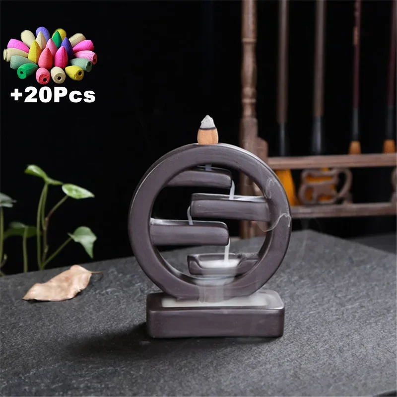 

1pc Round Ceramic Backflow Incense Burner Creative Home Decor Incense Holder Censer Living Room Office Ornament Zen Decor