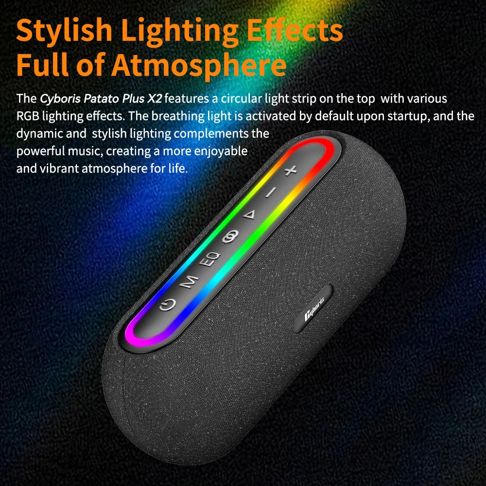 2025 New Cyboris Professional 60W Stereo RGB Music Box 6000mAh Portable Wireless Bluetooth Speakers Hi-fi Bass Party Speaker