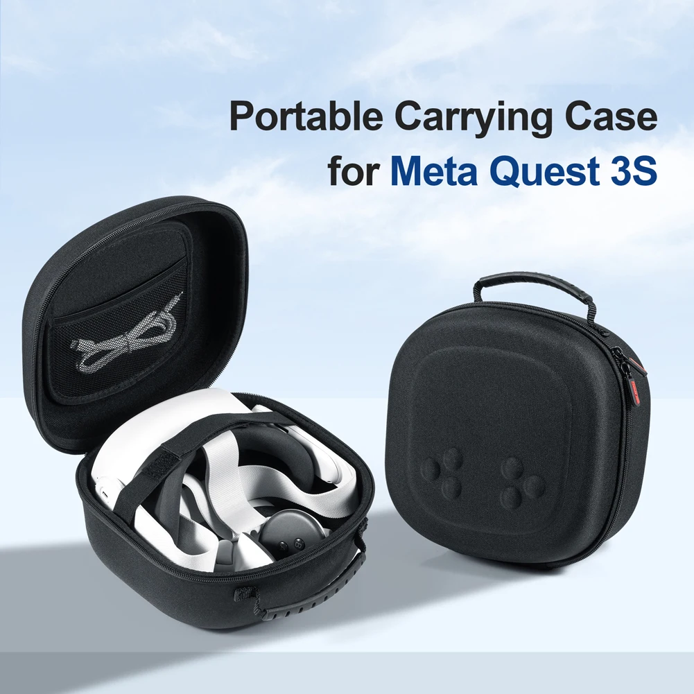 Handles Carrying Case Shockproof Portable Protective Case with Mesh Pocket Carry Case for Meta Quest 3S Headset Controllers