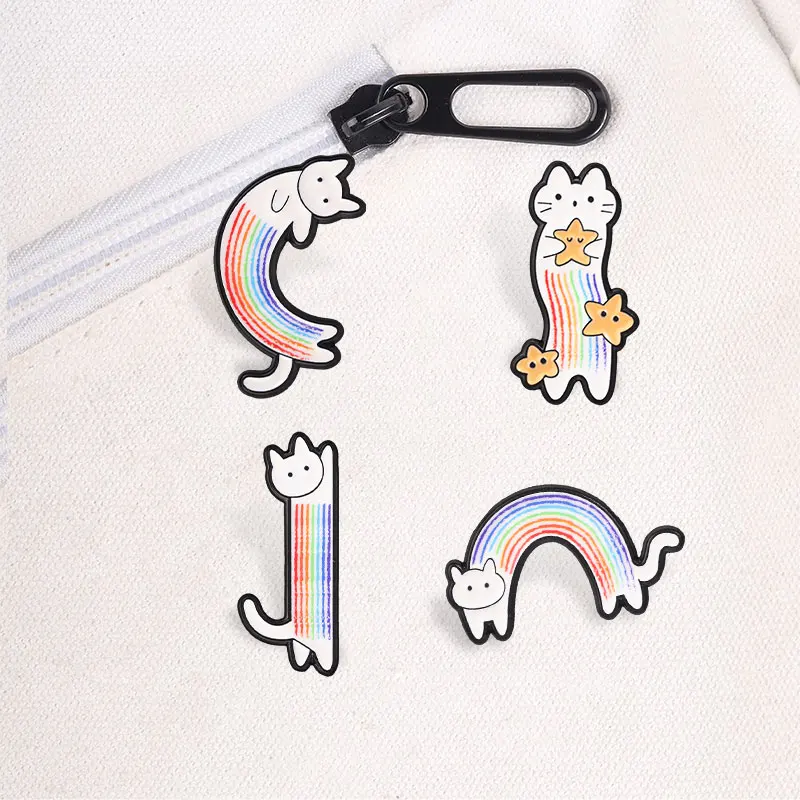 Regenbogenfarbene Katzenförmige Emaille-Abzeichen Niedliche Cartoon-Kätzchen Sternförmige Anstecknadeln Liebliche Bunte Metallbroschen Anstecknadel-Set Geschenk für Kinder – Detail 4