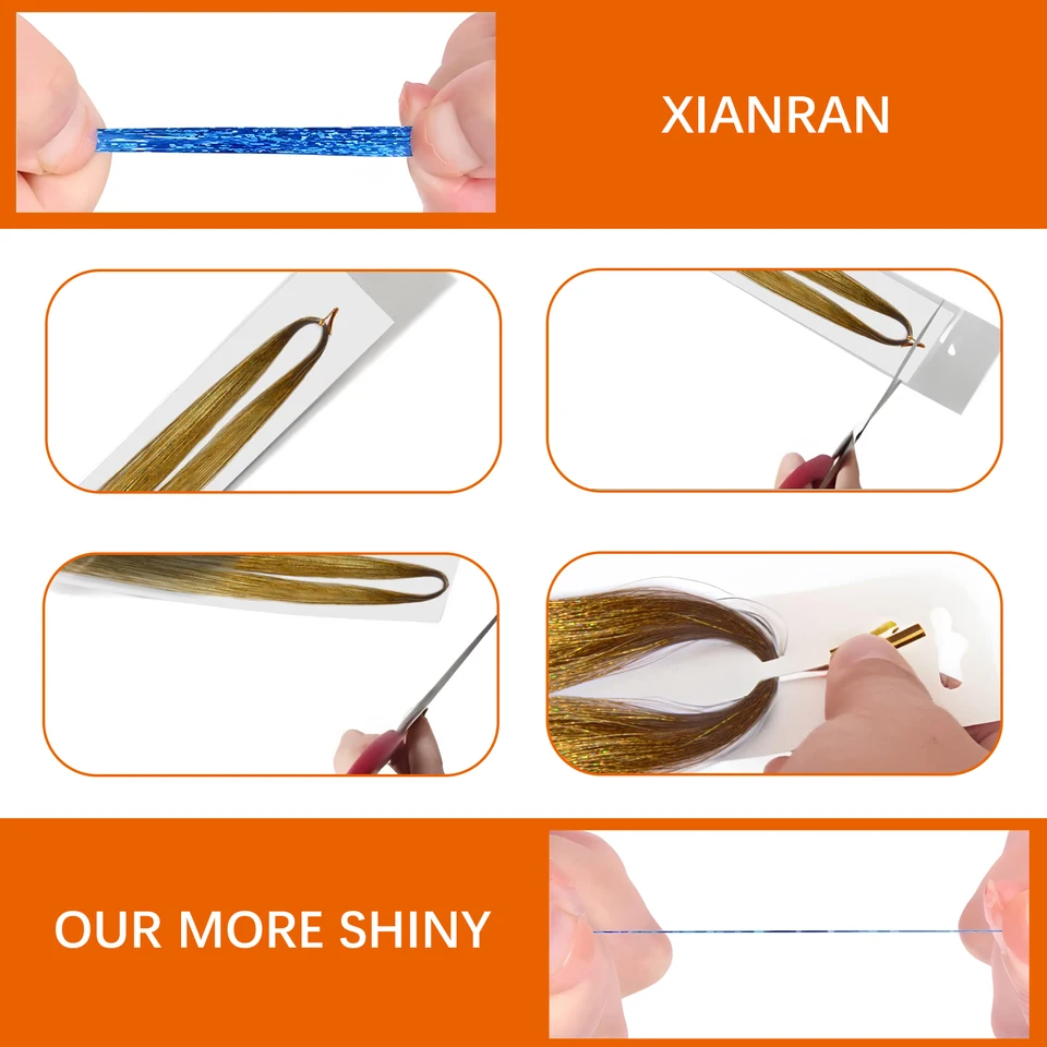 Tinsel de cabello brillante XINRAN de 100 cm, extensiones finas de colores arcoíris para trenzas y tocados 3