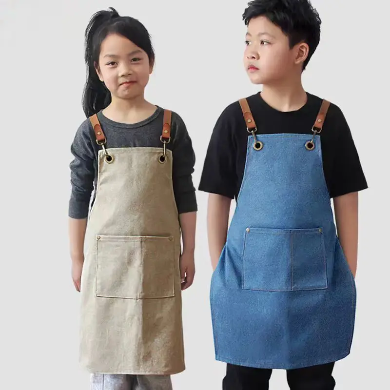 Children\'s denim canvas apron, studio, art, calligraphy, waterproof, oil resistant, stain resistant apron