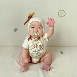 Summer Newborn Baby Girl Clothes Funny Lovely Rice noodles pattern Clothing Baby Boy Bodysuits Infant Cotton Short Outfits
