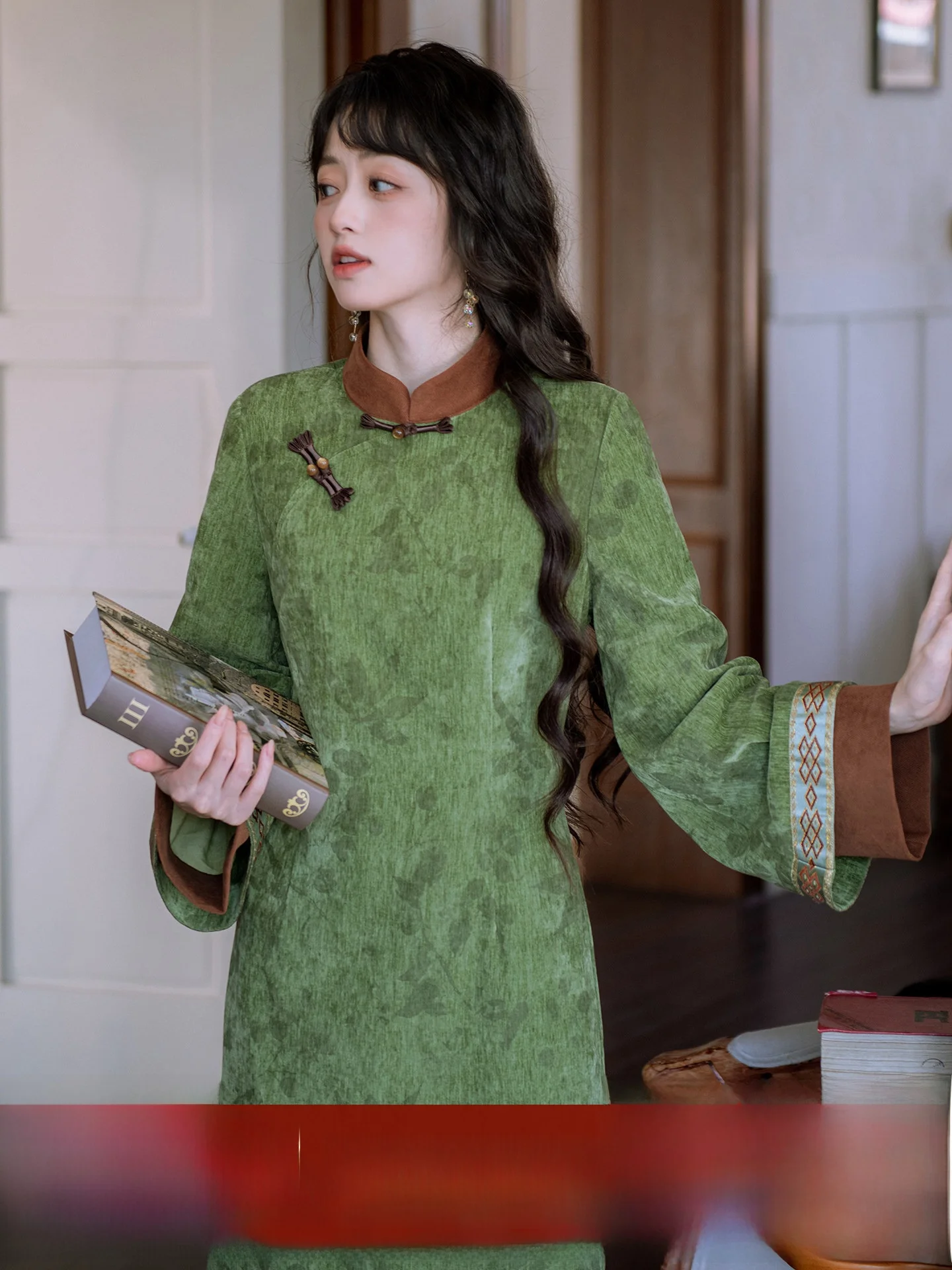 

South Wind Valley【Cang Jia】Ретро Pine een Традиционное китайское длинное Ципао Dr Женское зимнее модное платье с принтом Dr