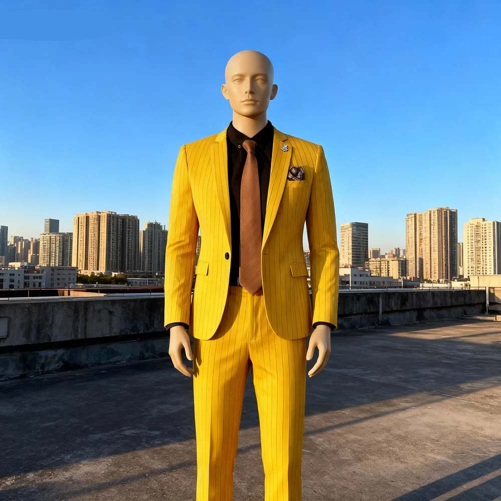 

Men's Moda Striped Fitted Tuxedo Suit Formal Wedding Smoking Jacket And Pants Set Business Party Wedding Groomsmen Attire