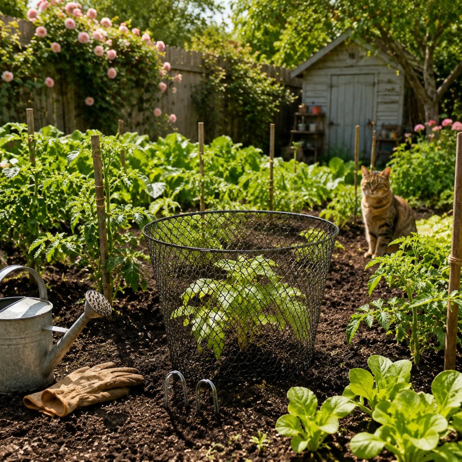 Tapered Plant Enclosure Metal Wire Mesh Plant Enclosure Chicken Wire Cloche Sturdy Garden Protection with Ground Stakes
