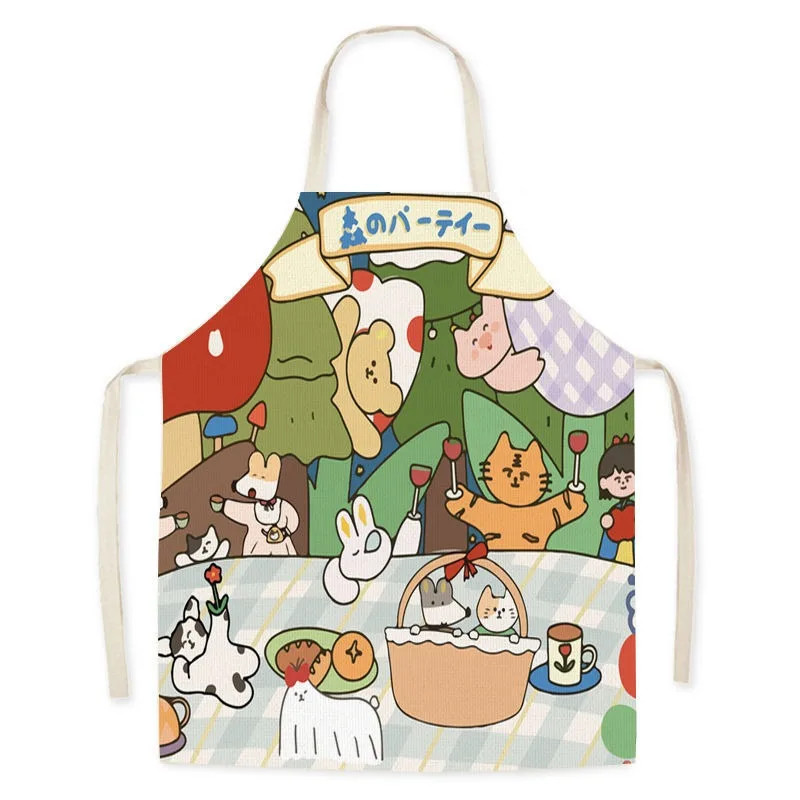 Simple cute cartoon bear apron adult kitchen cleaning oil-proof bib restaurant cooking baking sleeveless apron