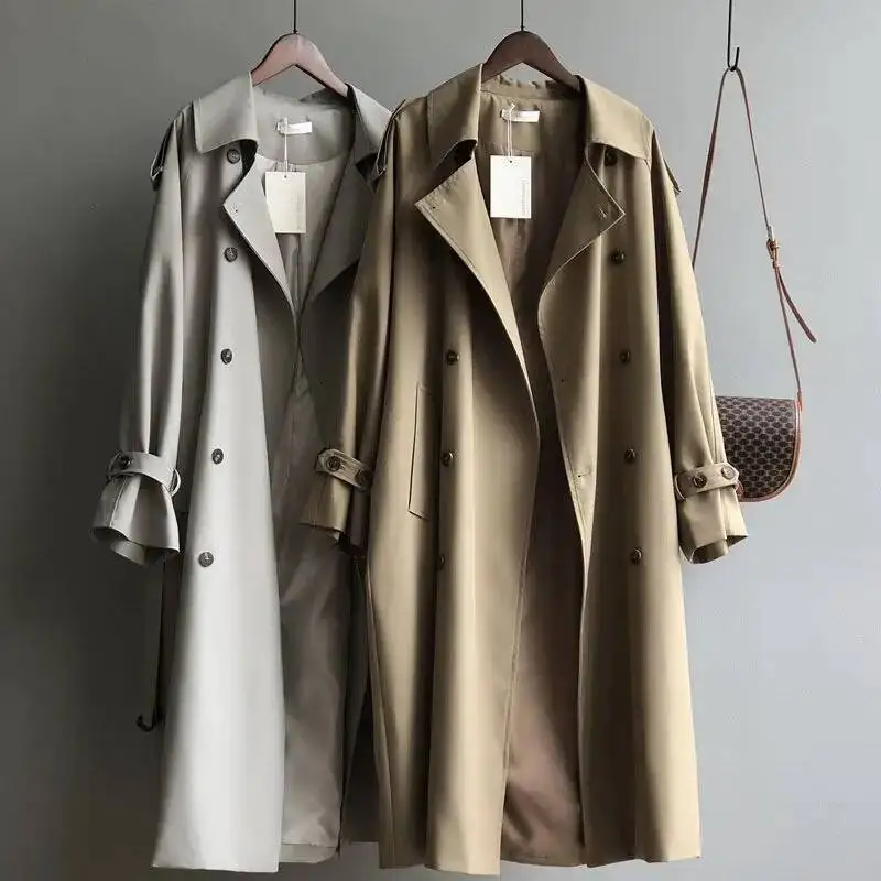 Windbreak Women's Mid Length Trench Coat Elegant British Style Versatile Drape Waist Cinched Fit Petite French Casual Overcoat