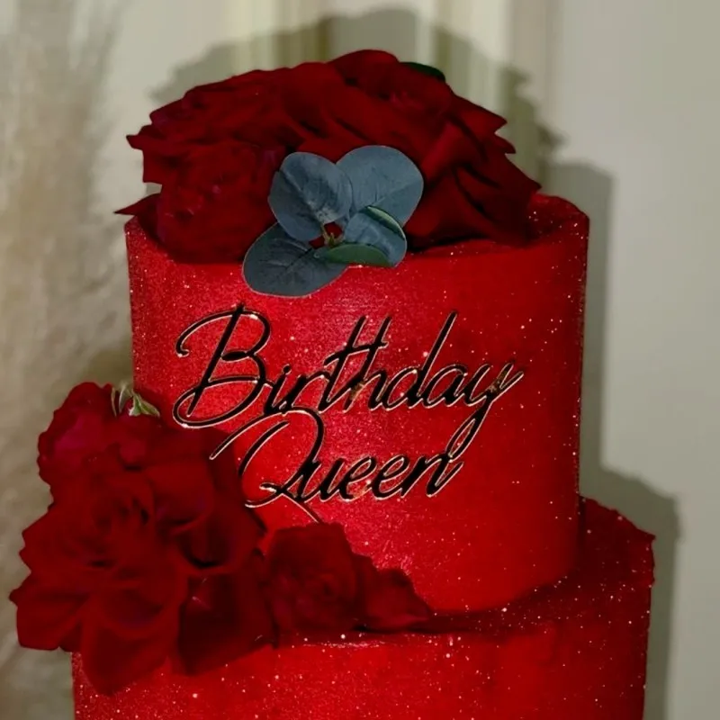 2026 My Queen Happy Birthday Cake Toppers Gold Acrylic The Queen's Side Cake Topper Decoration Baby Shower Party Baking Supplies