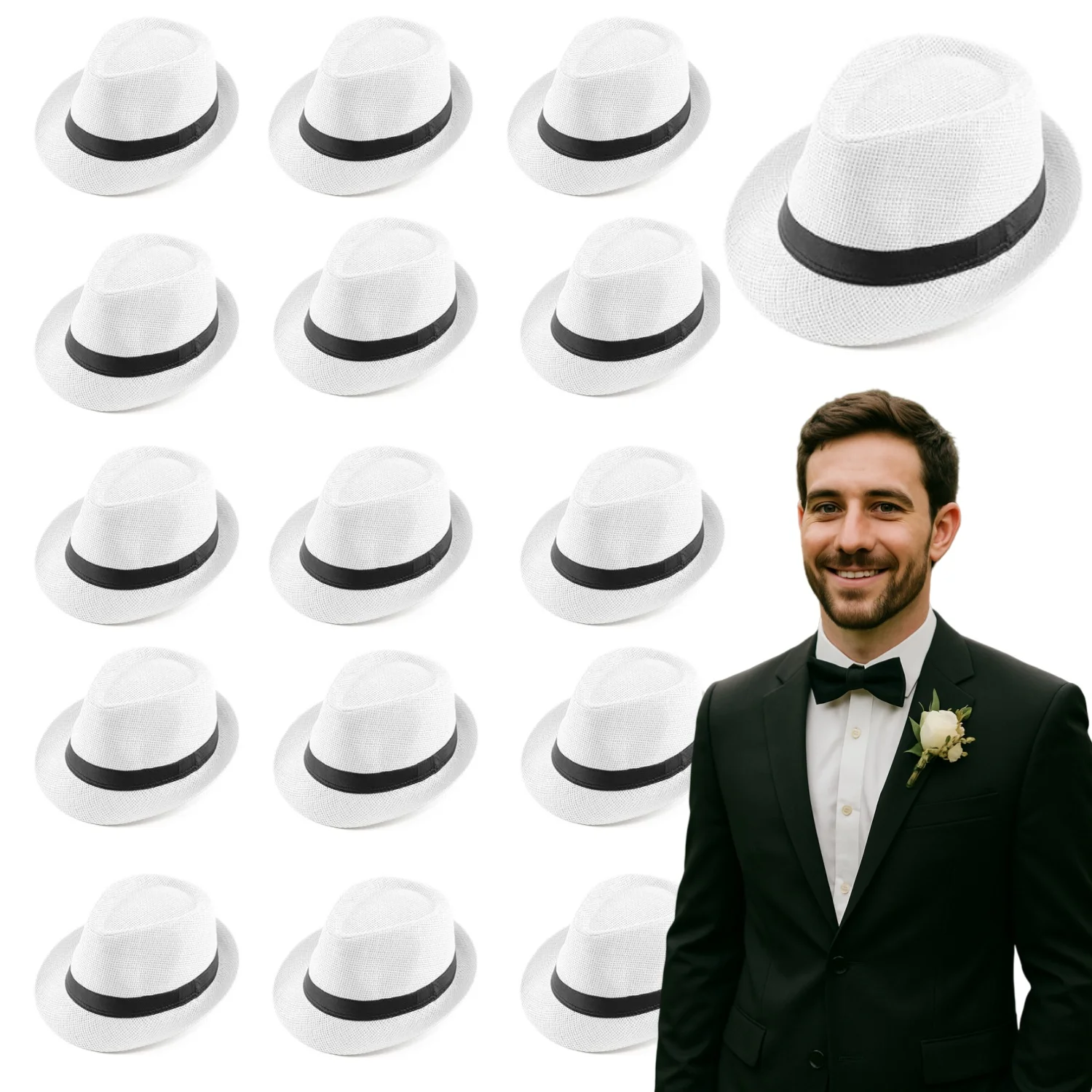 

8-24 Pack Short Brim Sun Panama Hats 1920s Fedora Hats for Men Classic Pork Pie Hats Summer Hat for Women Party Wedding Costume