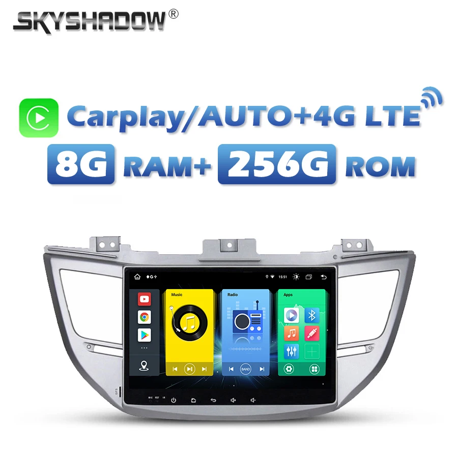 4G SIM Carplay Auto Android 13.0 8G+256G Car DVD Player GPS map RDS Radio wifi Bluetooth For Hyundai IX35 TUCSON 2015 2016 2017