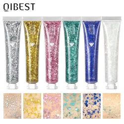 QIBES Eye Glitter Nail Hair Body Face Glitter Gel Art Flash Heart Loose Sequins Cream Festival Glitter Decoration Party Festival