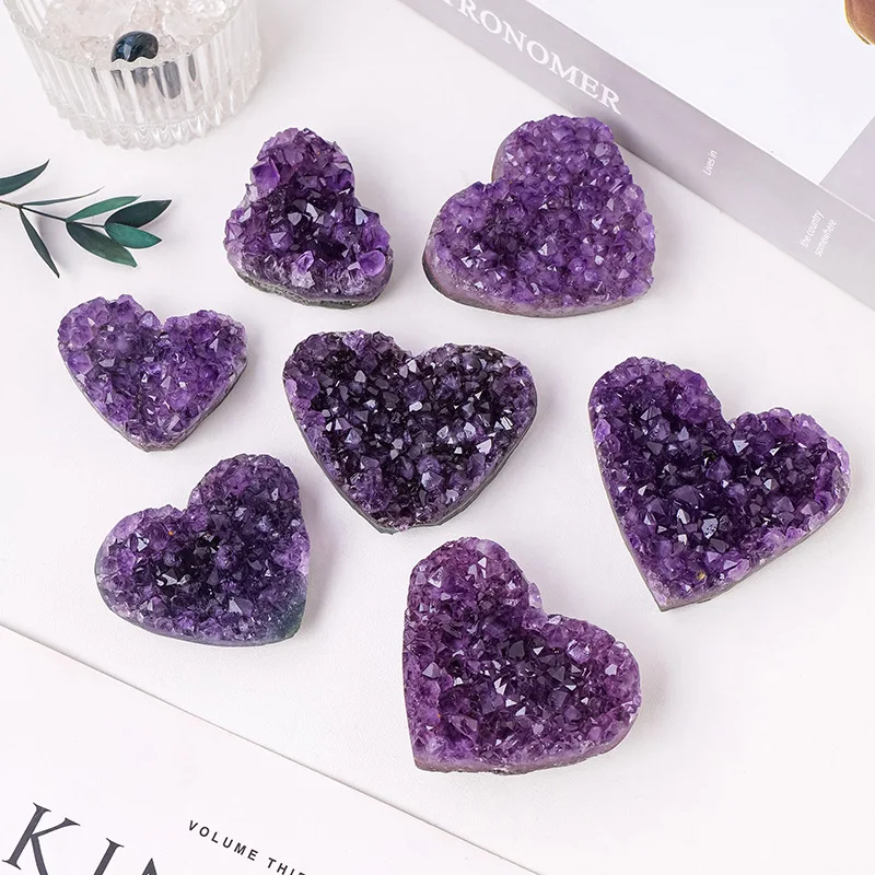 Amethyst Heart Crystal Geode Cluster Raw Purple Crystal Home Ornament Healing Energy For Meditation &