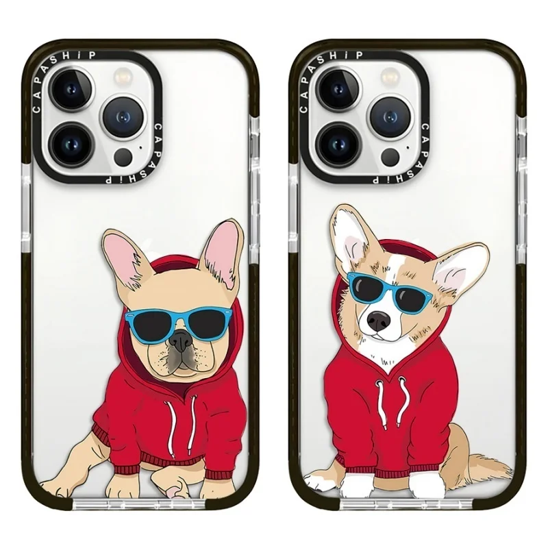 Wearing Red Hoodie And Sunglasses Dog Case For iPhone 15 14 13 12 11 Pro X XS XR Max 7 8 Plus SE Soft TPU Shockproof Back Cover