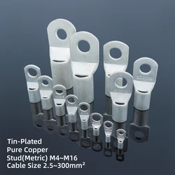 Tinned Pure Copper Cable Lugs Ring Crimp Battery Terminal Electrical Wire Welding Cable Connectors Use For Bolt 2.5-150mm2