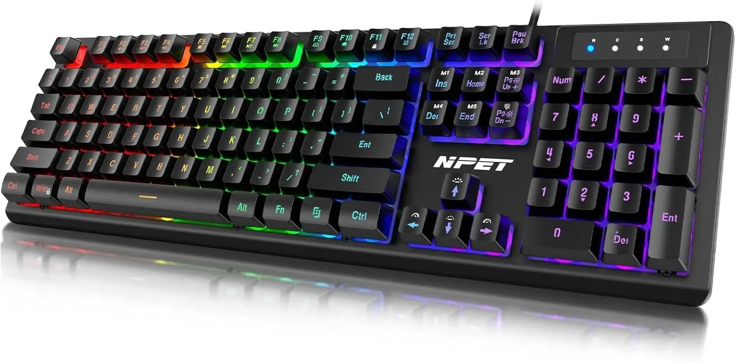 

K10 Wired Gaming Keyboard, LED Backlit, Spill-Resistant, Multimedia Keys, Silent USB Membrane Keyboard for PC (Black)