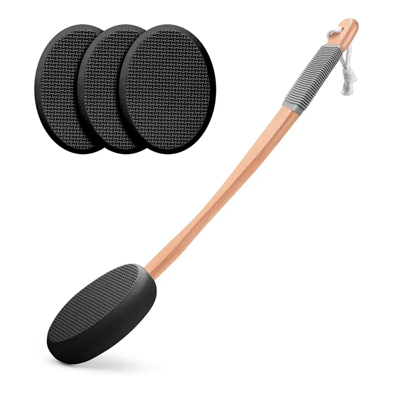 KYCOR-Back Lotion Applicator With Long Handle And 4 Replaceable Pads, Ideal For Young People And The Elderly-Black.
