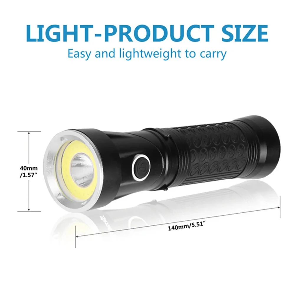 Powerful T6+COB LED Flashlight Rechargeable Tactical Torch With Magnetic Tail 90° Foldable Work Light Inspection Lantern 4 Modes