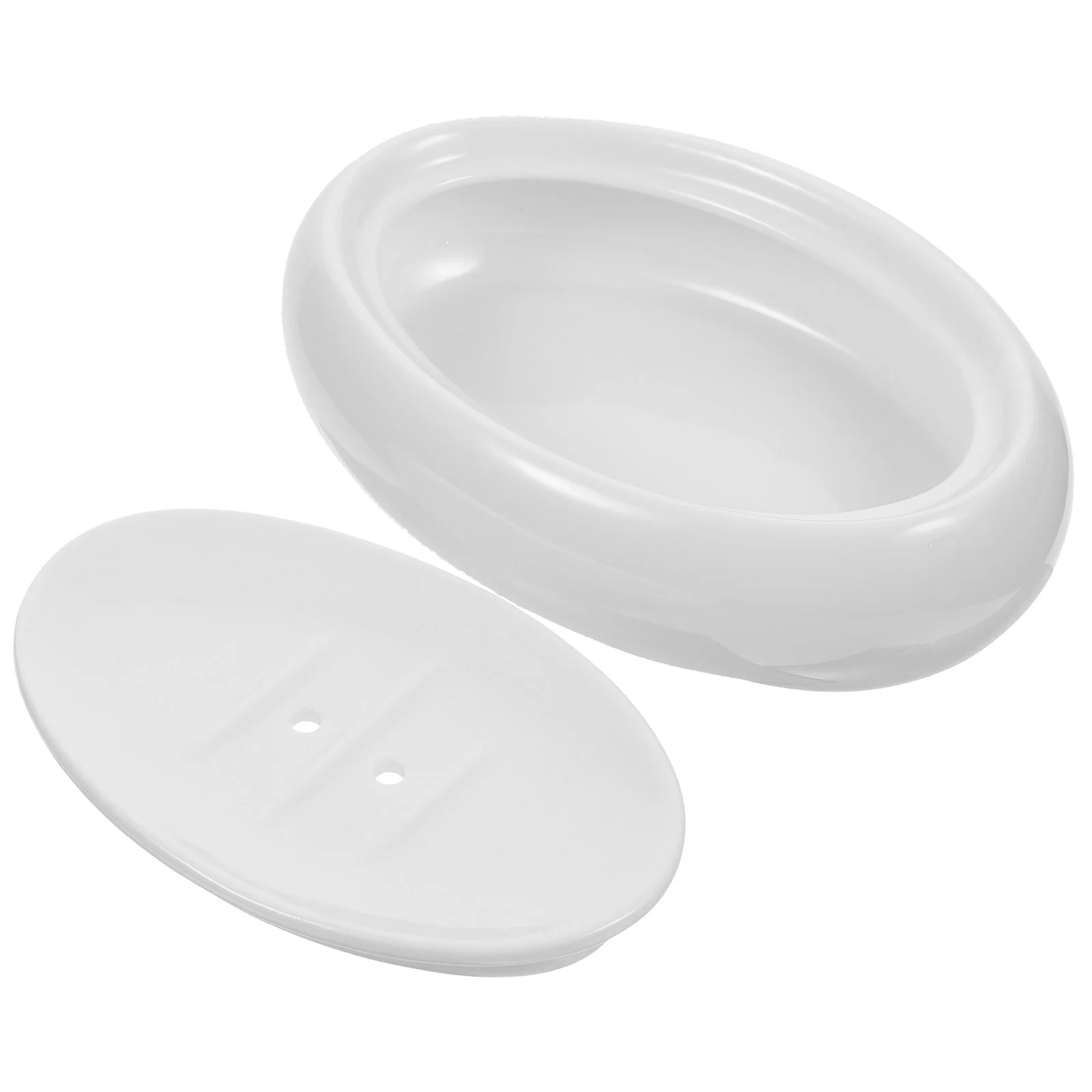 Creative Oval Double Layer Drainable Ceramic Soap Dish White Case Holder Container Home Supplies Shower Bathroom