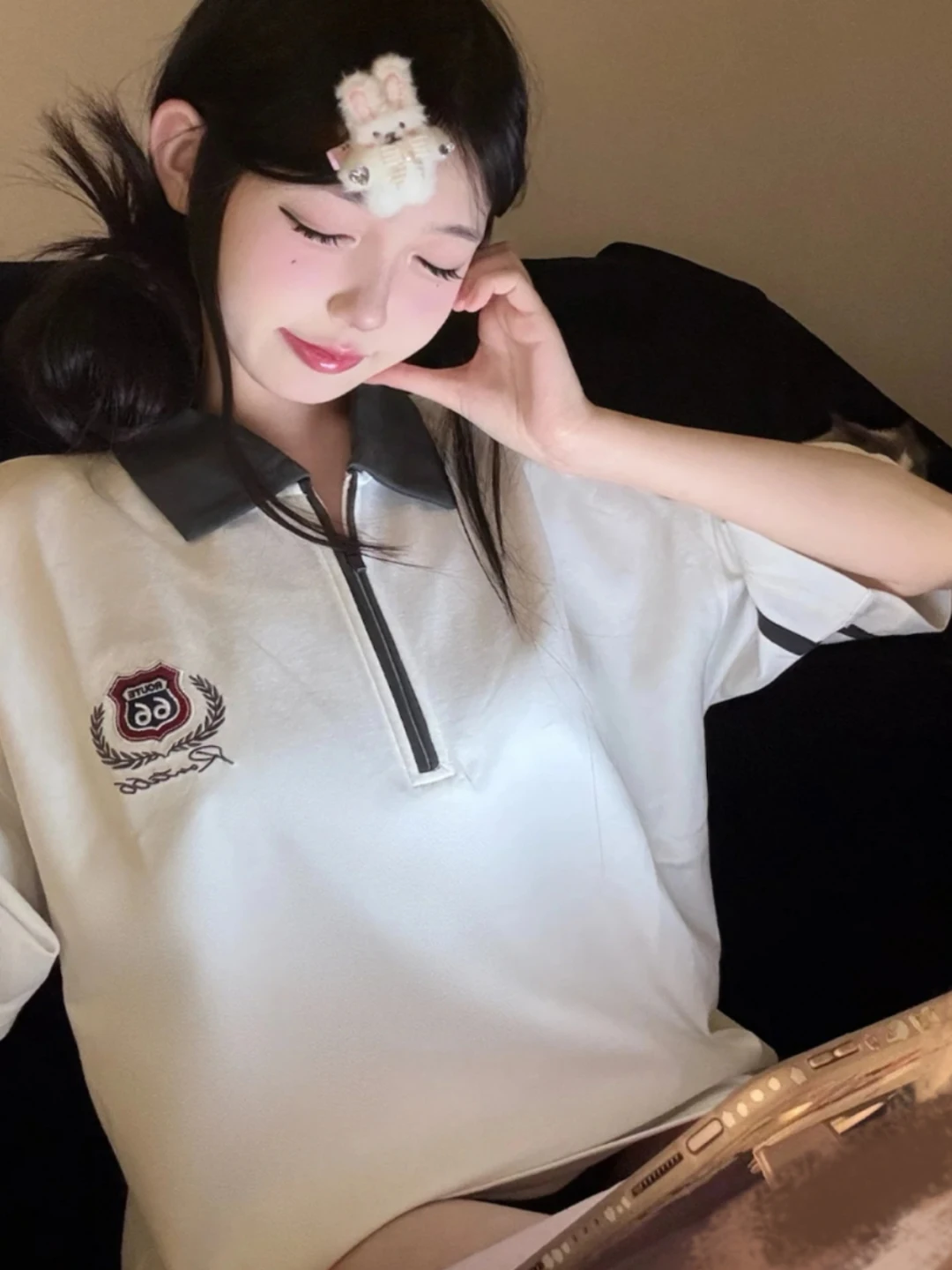 تي شيرت بولو بأكمام قصيرة مطبوع عليه شارة نصف سحاب على الطراز الأمريكي للفتيات والأطفال الكبار في الصيف لطلاب المدارس المتوسطة