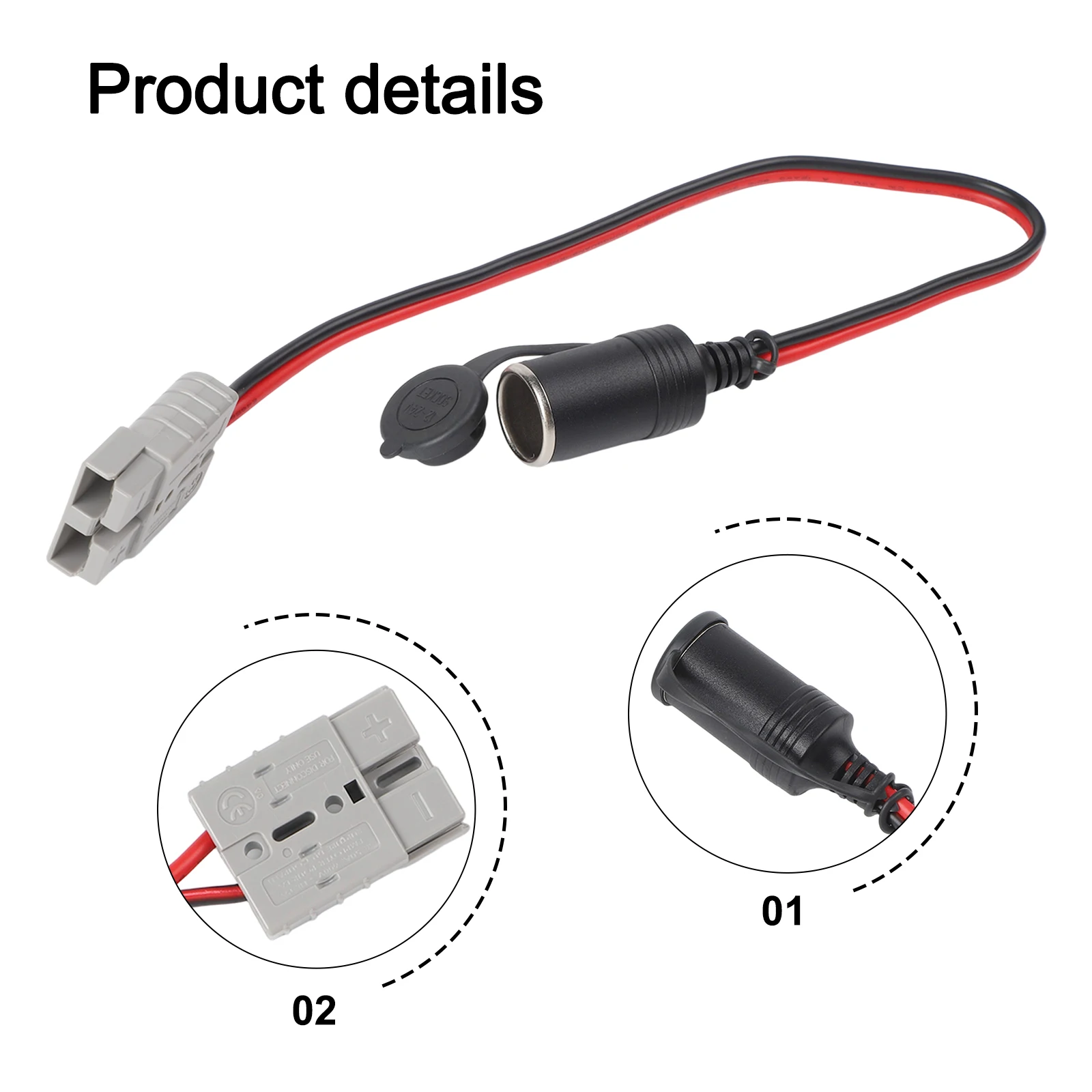 

PPO Copper Silver Heavy Duty Material For Car Refrigerator Trailer 4WD Socket Connector Grey 500mm Female Adapter