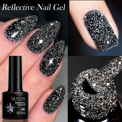 LILYCUTE 7ML negro plata rojo brillo reflectante Gel esmalte de uñas brillante francés remojo de larga duración manicura uñas arte Gel