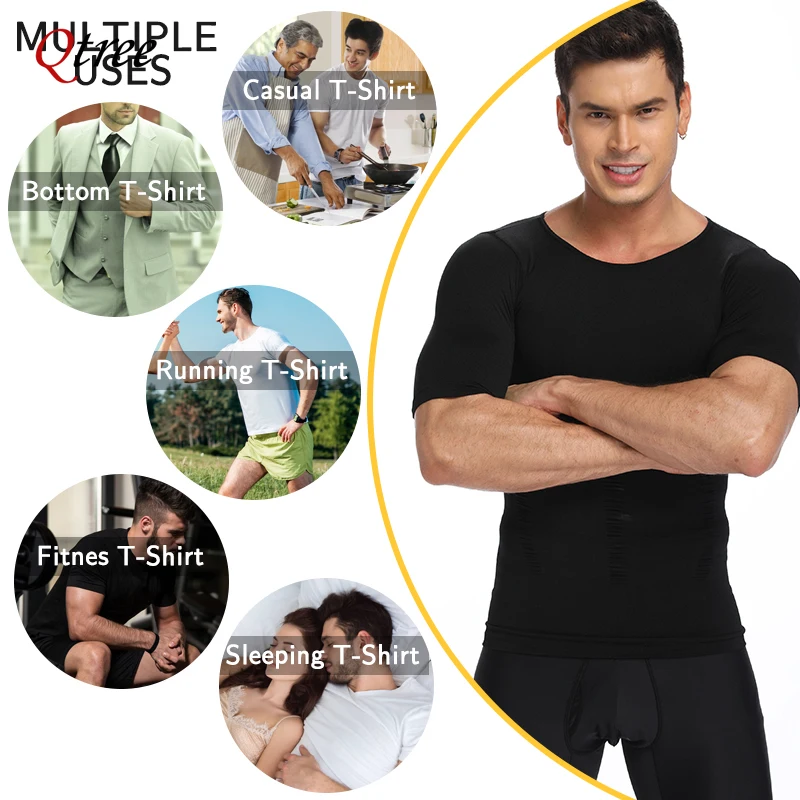 Qtree Men Body Shaper Waist Trainer Tummy Control Compression Shirts Weight Loss Slimming Underwear Seamless Abdomen Fitness