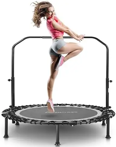 Mini Trampoline for Adults, Indoor Trampoline with Bungees 450 lbs Max Load with 4 Level Adjustable Handle Bar 40'' Foldable Tra