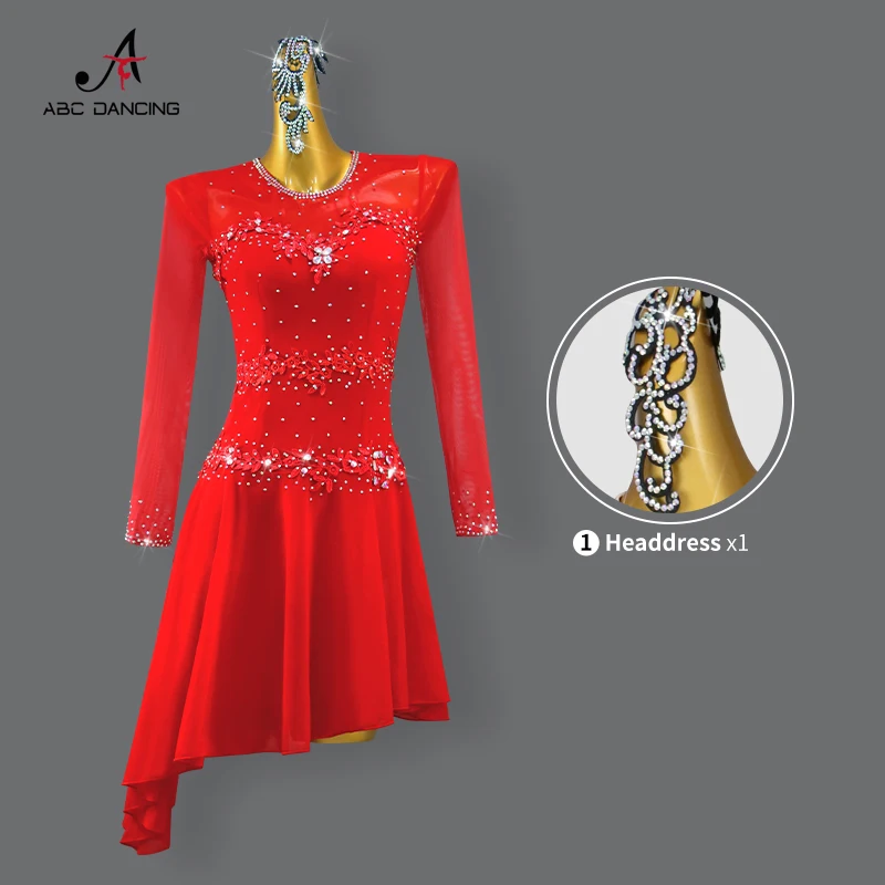 2024 Red Latin Dance Dress Party Sport Ball Practice Wear Prom Costume Kid Outfit Girls Line Suit Midi Samba Dancewear Customize