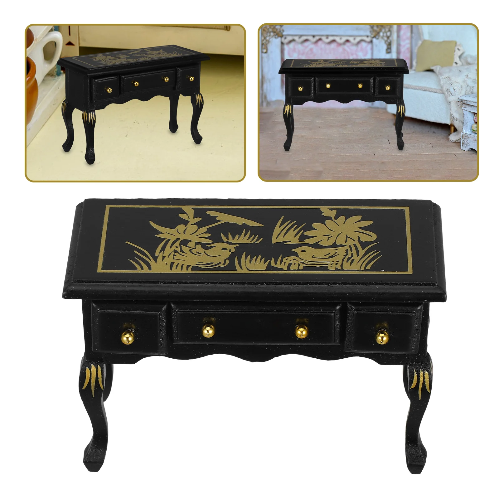 Mini Toy Living Room Dollhouse Furniture Writing Desk Miniature Dining Table Black