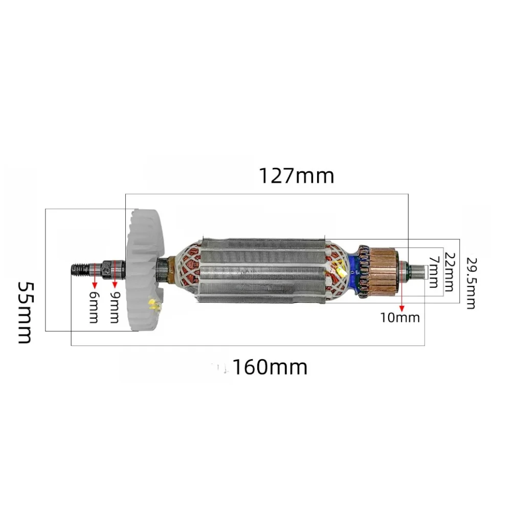 High Power Rotor Angle-Grinder Motor 160mm For Armature With Bearings & Brushes Replacement Part For Angle-Grinder Tools