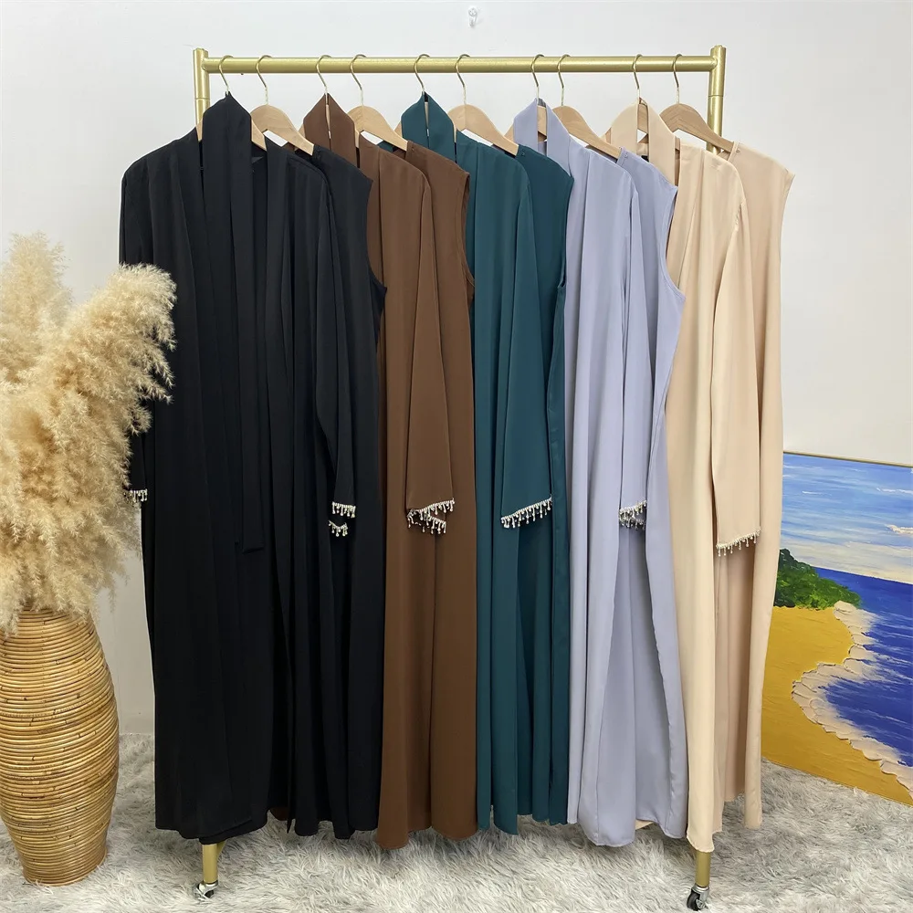 2024 New 2 Piece Abaya Kimono Matching Muslim Set Ramadan Abayas for Women Dubai Turkey Inner Hijab Dress Arab Islam Clothing