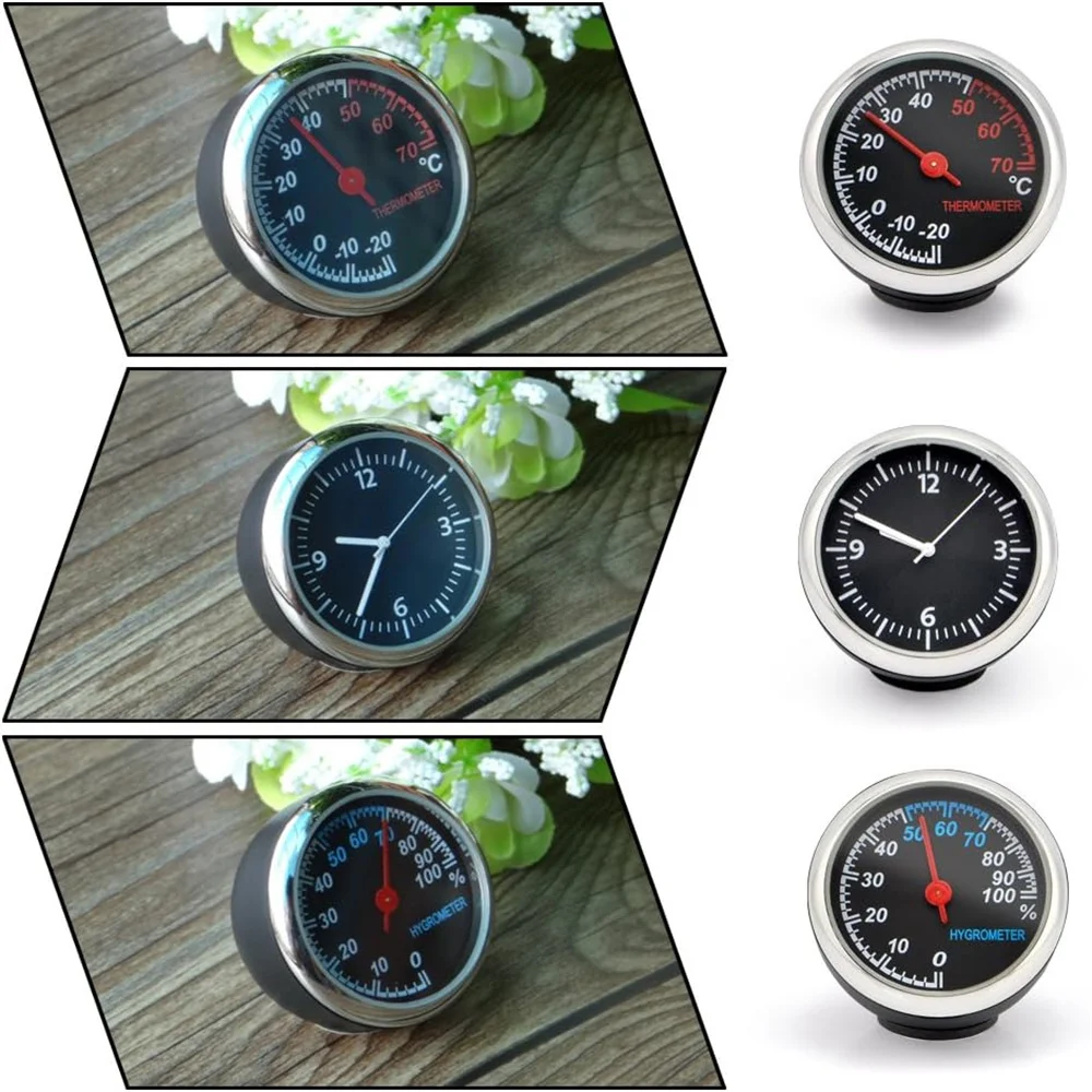 3PCS Set Practical Automobile Digital Clock Mini Car Watch Automotive Thermometer Hygrometer Decoration Ornament Clock