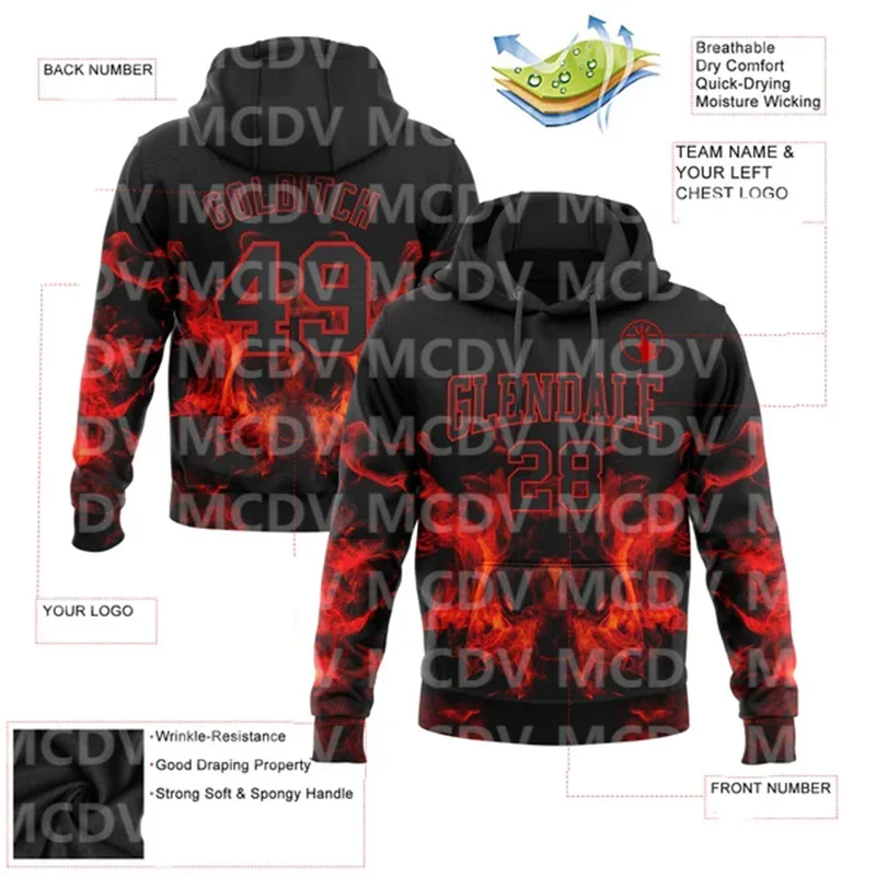 Custom Stitched Black Old Gold-Red 3D Skull Fashion Sports Pullover Sweatshirt Hoodie
