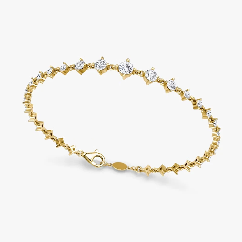 Lnkry Funkelndes 5,0 mm & 4,5 mm & 4 mm rundes Moissanit-Armband für Damen, 14 Karat Gold gefülltes Kettenarmband, trendiger Handschmuck, Geschenke – Detail 1