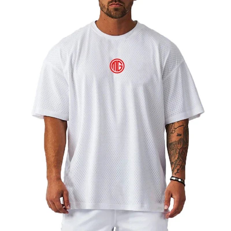 Summer Men Hip Hop Fashion Breathable Quick Dry Mesh Loose Graphic Printed Muscleguys Bassketball Running Oversized Tops T Shirt