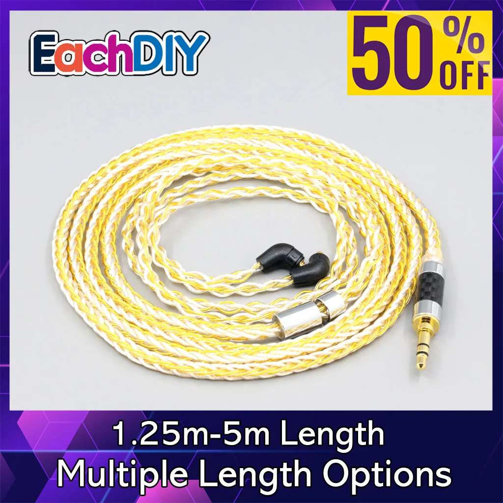 

8 Core Silver Gold Plated Braided Earphone Cable For Etymotic ER4SR ER4XR ER3XR ER3SE ER2XR ER2SE LN007286
