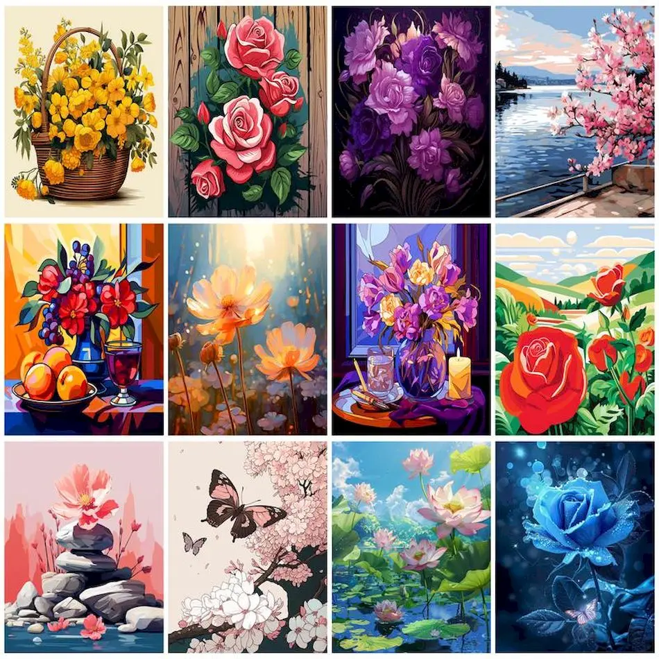 

SDOYUNO-Painting By Acrylic Number,Flowers,Coloring By Numbers,Drawing On Canvas,Handiwork,Crafts Acrylic,Paints Kit,Handpainted