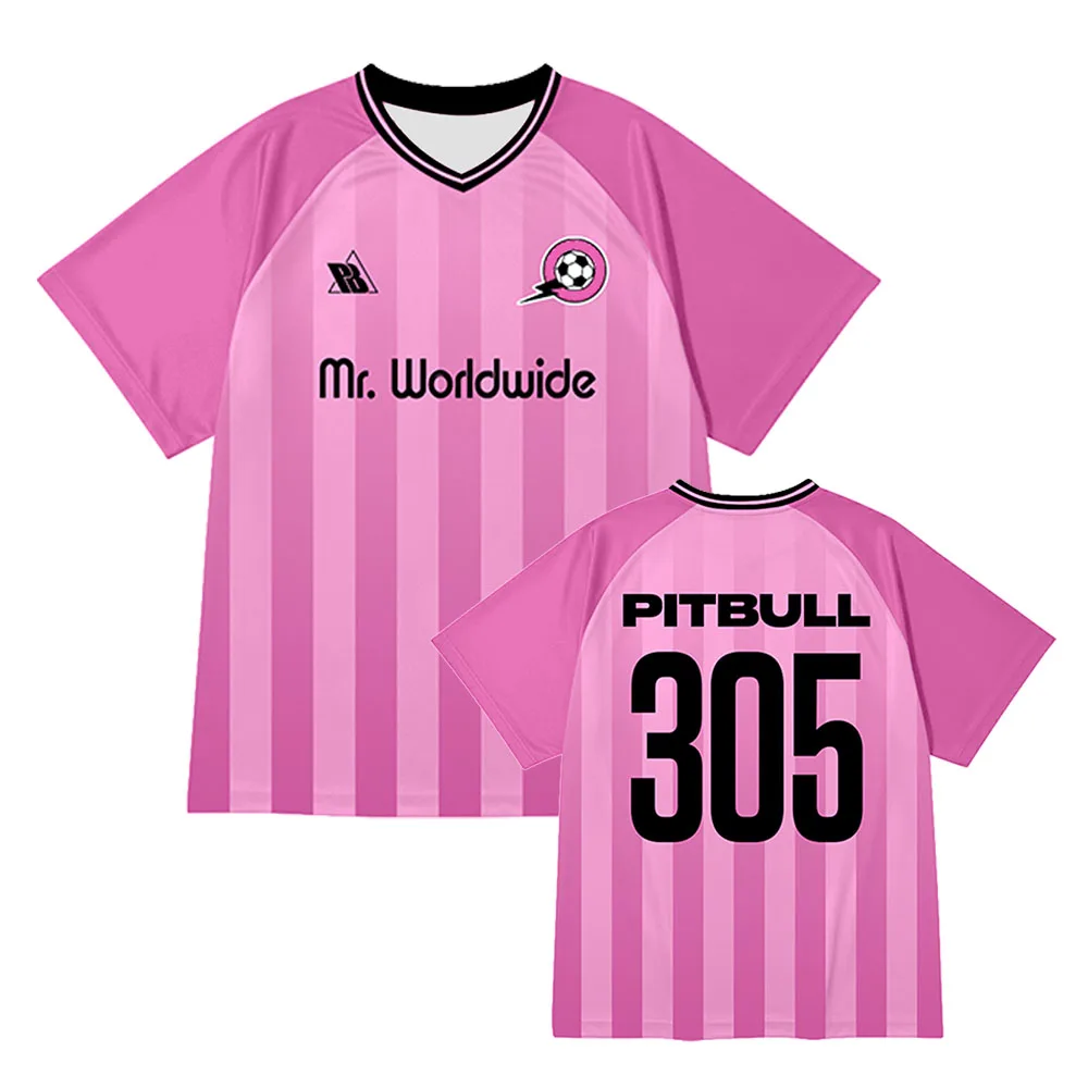 Pitbull Mr. Worldwide 305 Pink Jersey Football Tee Short Sleeve Loose Summer Unisex Streetwear Casual V-neck Men T-shirt Print - view 4