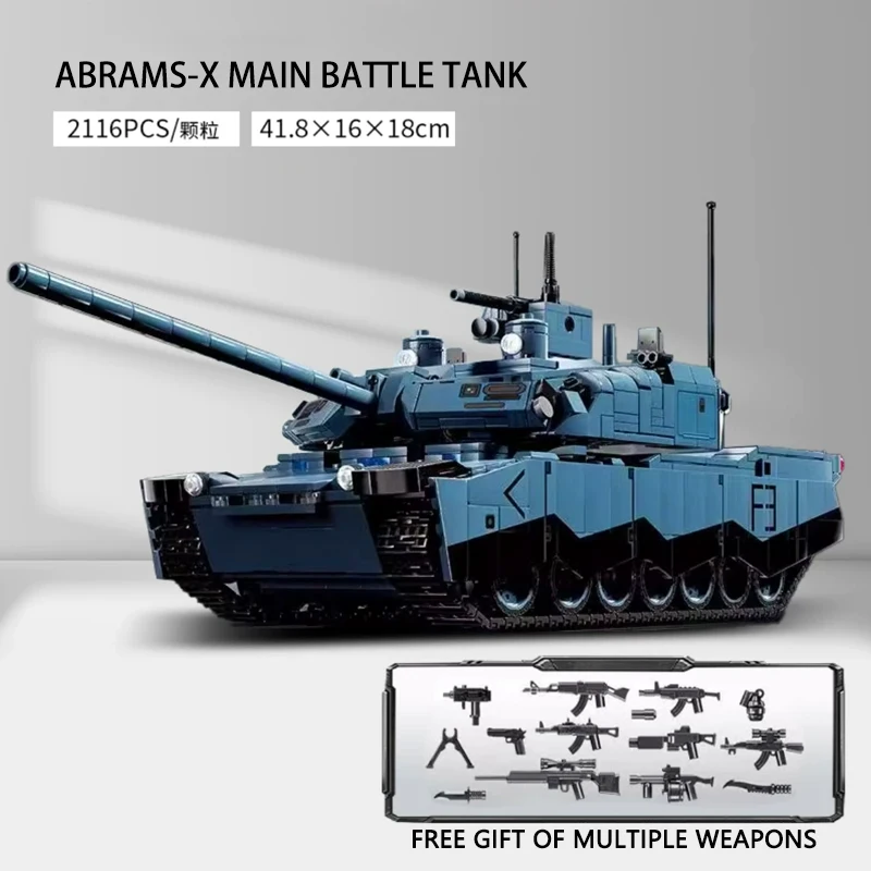 MOC Military Abrams-X Main Battle Tank Building Blocks WW2 Army Soldier Weapons Model Bricks Toys For Children Birthday Gift
