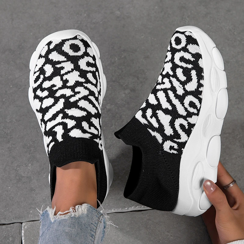 

Women's Breathable Soft Sole Loafers Breathable Mesh Knitted Striped Flats Shoes for Women Casual Sneaker Lightweight Socks Shoe