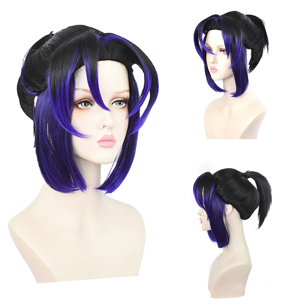 

High-Quality Anime Demon Slayer Kochou Shinobu Cosplay Synthetic Hair 14-Inch Black And Blue Gradient Halloween Party Daily Wig